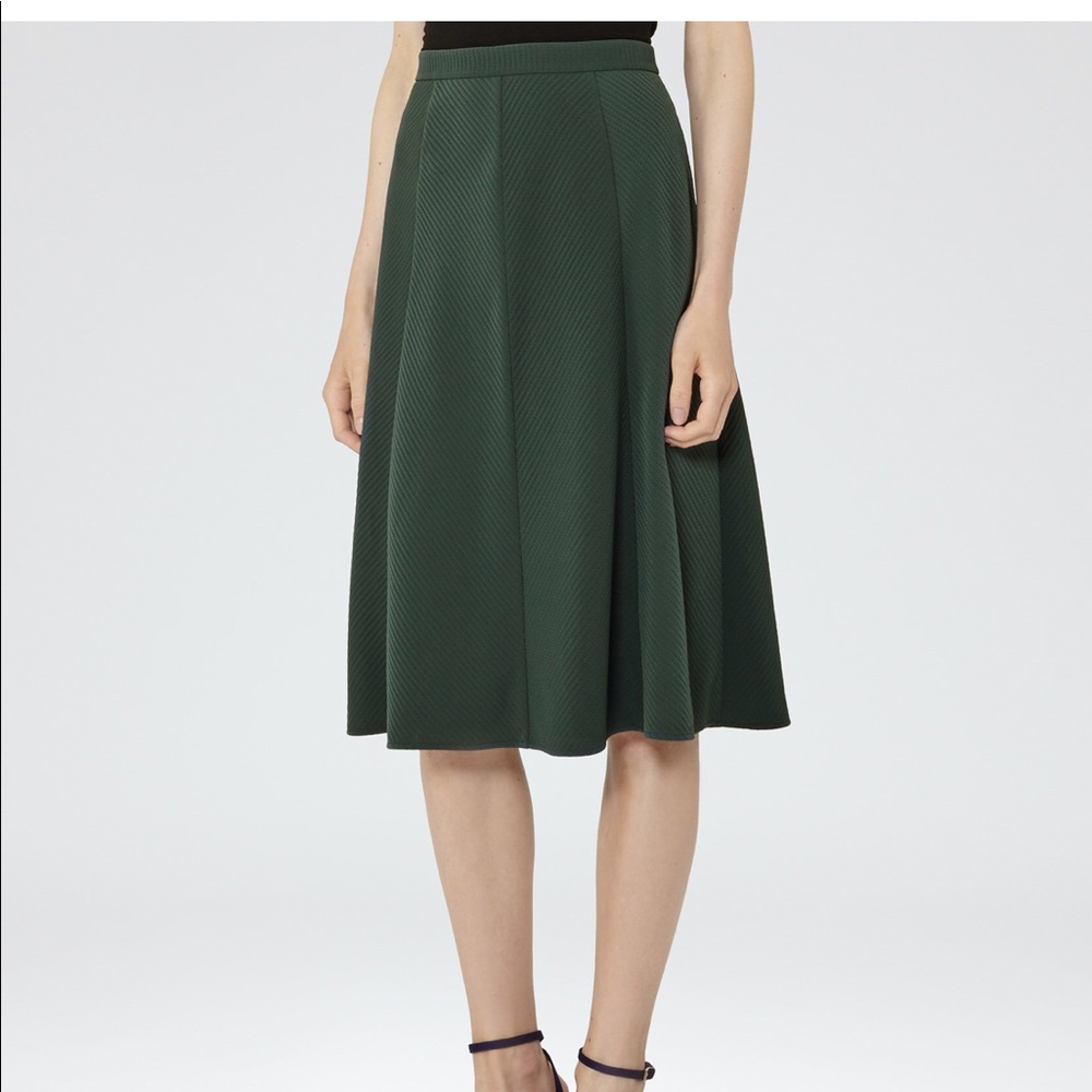 REISS Bevan Box-Pleat Midi Skirt: Olive